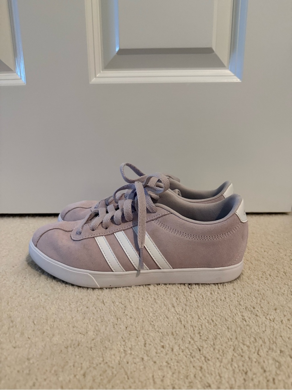 adidas Women’s Mauve Suede Sneakers with White Stripes